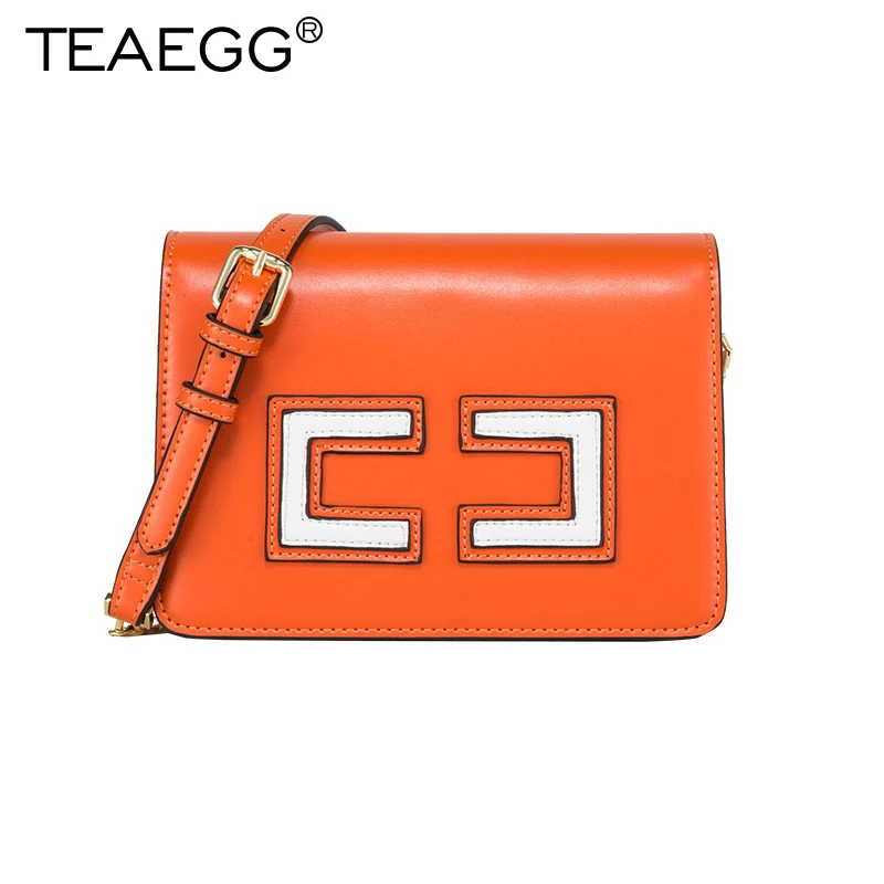 Оранжевый TEAEGG женская дизайнерская Лоскутная одноцветная сумка на плечо с буквенным принтом роскошная женская Брендовая женская сумка через плечо - Цвет: Оранжевый