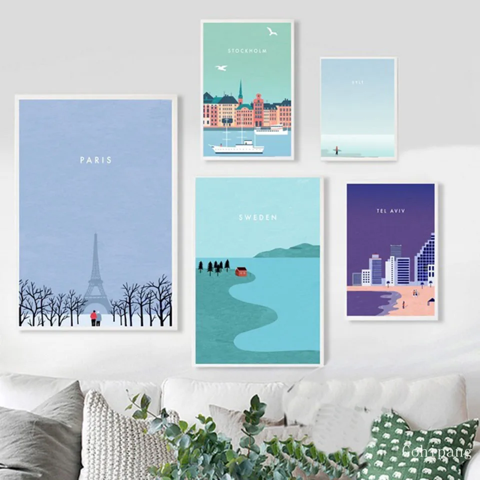 Настенная картина Hd в скандинавском стиле из мультфильма Париж Стокгольм пейзаж