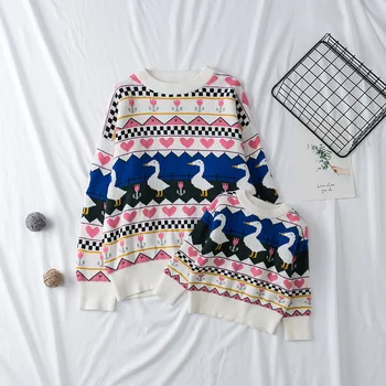 

Melario Family Matching Outfits Cute Pattern Casual Pullover Knitted Tops Cartoon Knited Monther and Daughter Sweaters