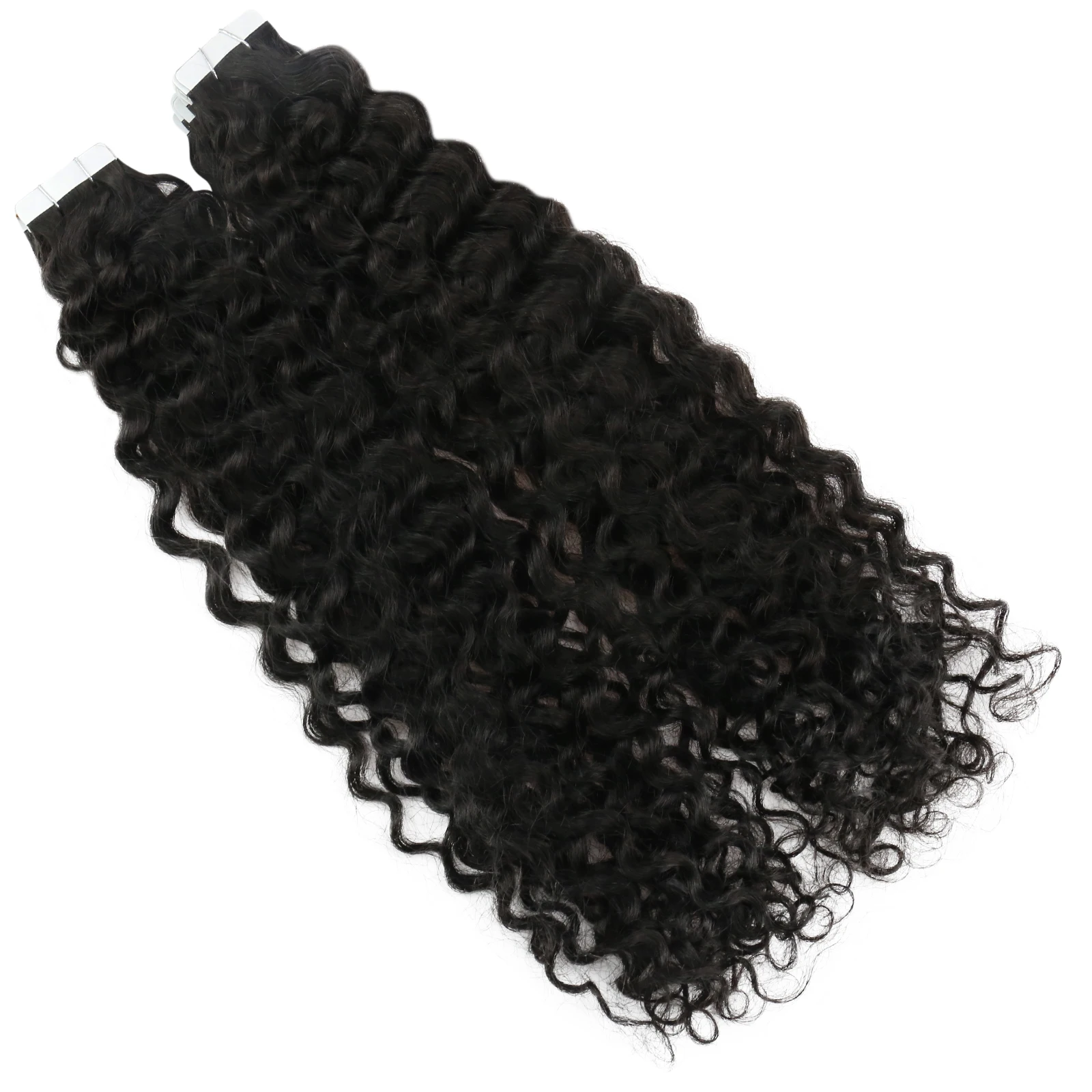 VeSunny Curly Hair Extensions Tape Ins Natural Black Curly Human Hair Extensions Skin Weft Kinky Tape in