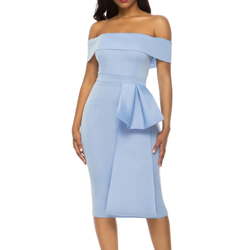light blue Для женщин Bodycon платье тонкое платье с открытыми плечами, пикантные туфли-лодочки для свиданий, вечеринок, праздника вечерние Клубные ужин элегантное обтягивающее с низким вырезом на спине вечернее Обтягивающее Платье-туника - Цвет: light blue