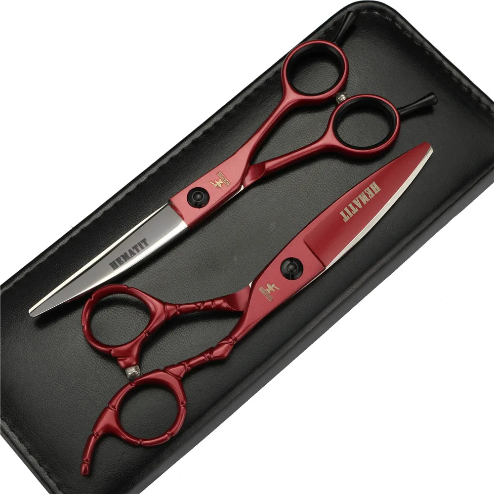 6 дюймов красный парикмахерские Профессиональные ножницы набор Япония 440C ножницы для волос резка и истончение ножницы и изгиб ножницы - Цвет: Curved Big cut