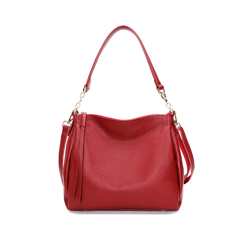 BRIGGS/Высококачественная женская сумка из натуральной кожи, модная повседневная сумка-тоут, мягкая кожаная женская сумка на плечо, женская сумка-мешок через плечо - Цвет: red