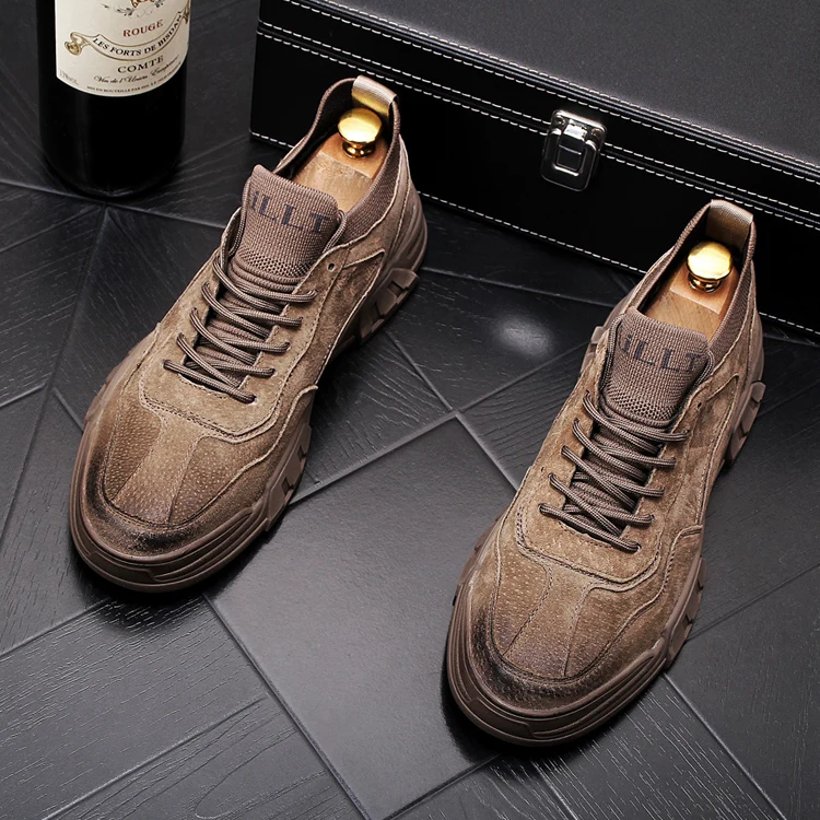 New Men British suede vintage Fashion lace-up Causal flat platform shoes designer Male high-quality Loafers apatos de novio