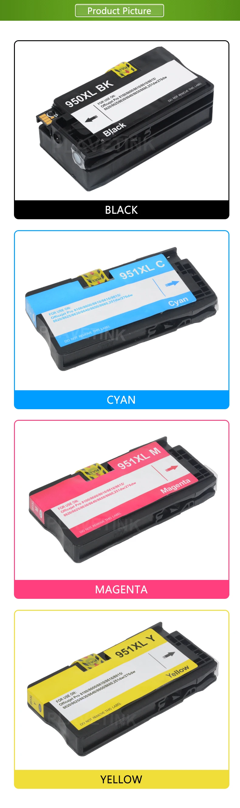 Plavetink 8 шт. 950 951XL принтер картридж совместимый для HP950 951XL Officejet Pro 251dw 276dw 8100 принтер с чипом