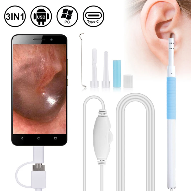 3 в 1 Набор для визуального очищения ушей эндоскоп 5 мм объектив Otoscope ушной воск