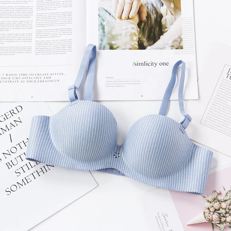 light blue Цельный бесшовный бюстгальтер без косточек, бюстгальтеры для женщин, сексуальное женское нижнее белье, бюстгальтер пуш-ап для девушек, женский бюстгальтер в полоску бесшовный бюстгальтер - Цвет: light blue