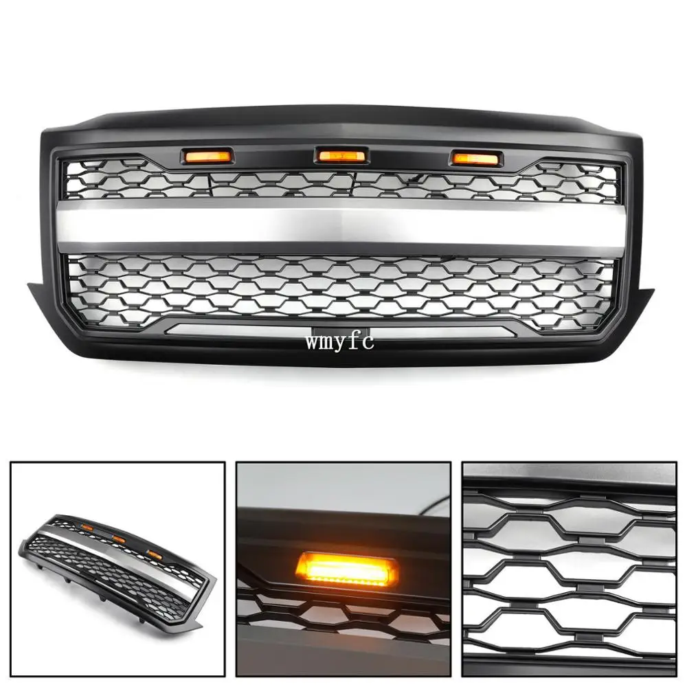 Для CHEVROLET Silverado1500 Chevy Silverado1500 Передняя решетка решетки w/янтарный светильник аксессуары для автомобиля матовый черный