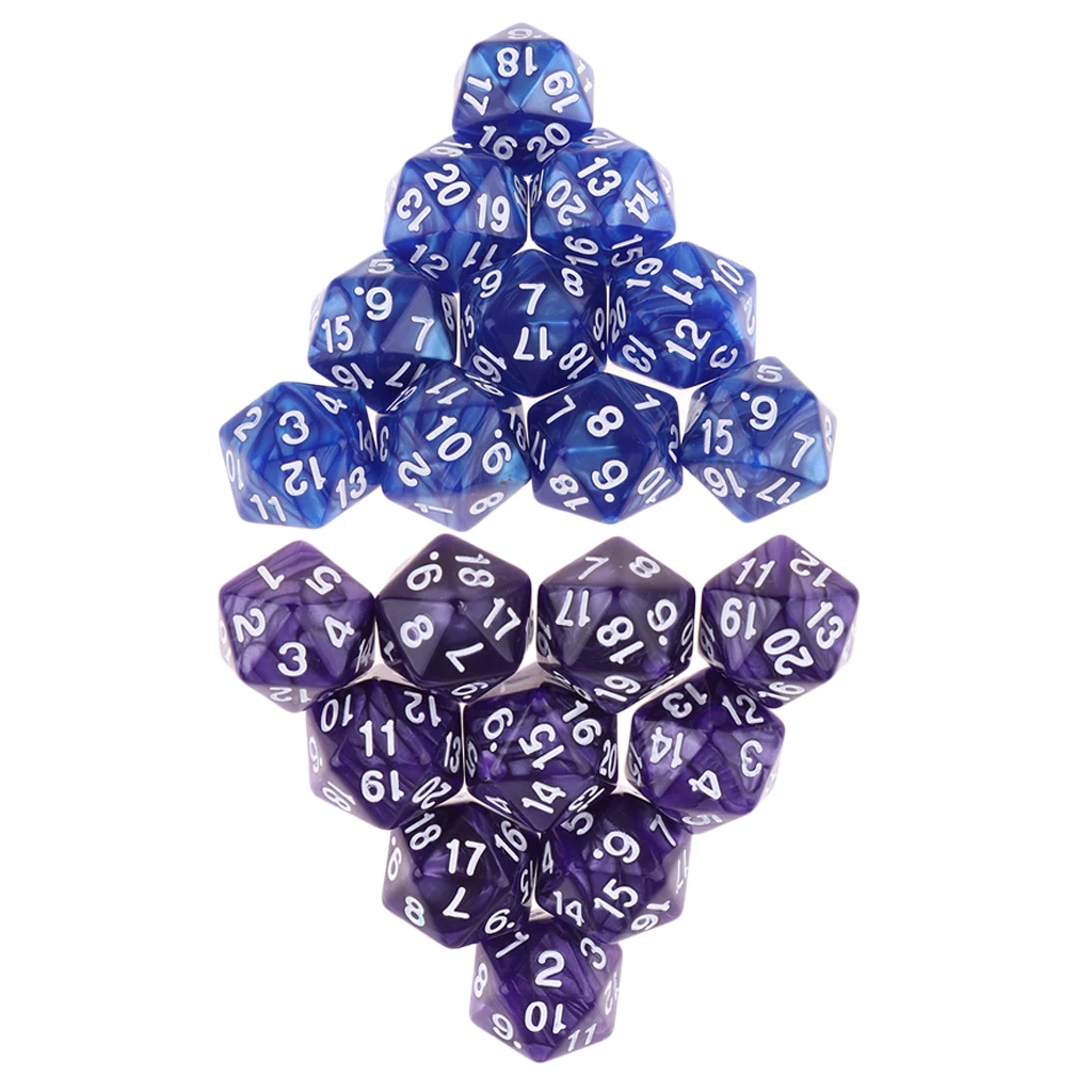 Pack of 20 Dungeons D&D Role Playing Games Twenty Sided D20(1-20) Dice, 2 Color