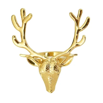 

Promotion 6Pcs Gold Deer Head Napkin Buckle Christmas Deer Napkin Ring Hotel Decoration Cloth Buckle Metal Napkin Ring