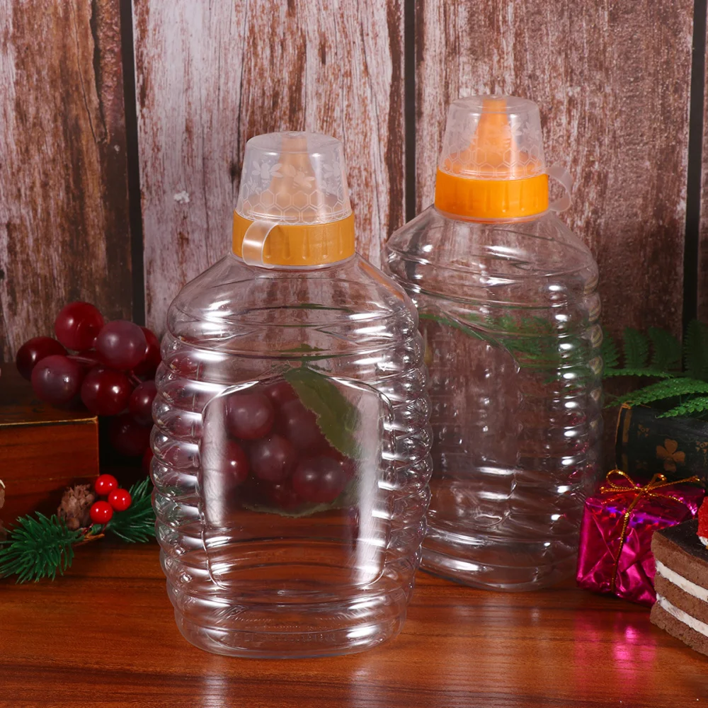 4pcs Transparent Plastic Honey Bottle Food Packaging Jar With Lid Jam Container for Home (1000g Capaci |