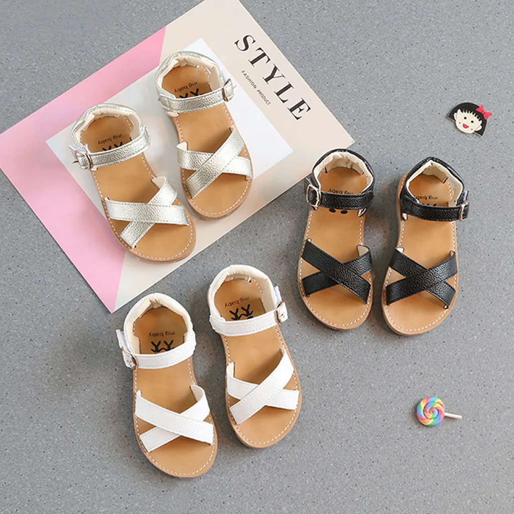 Sandalias cruzadas suaves para niños y niñas, zapatos de verano, de cuero, para exteriores, 2020