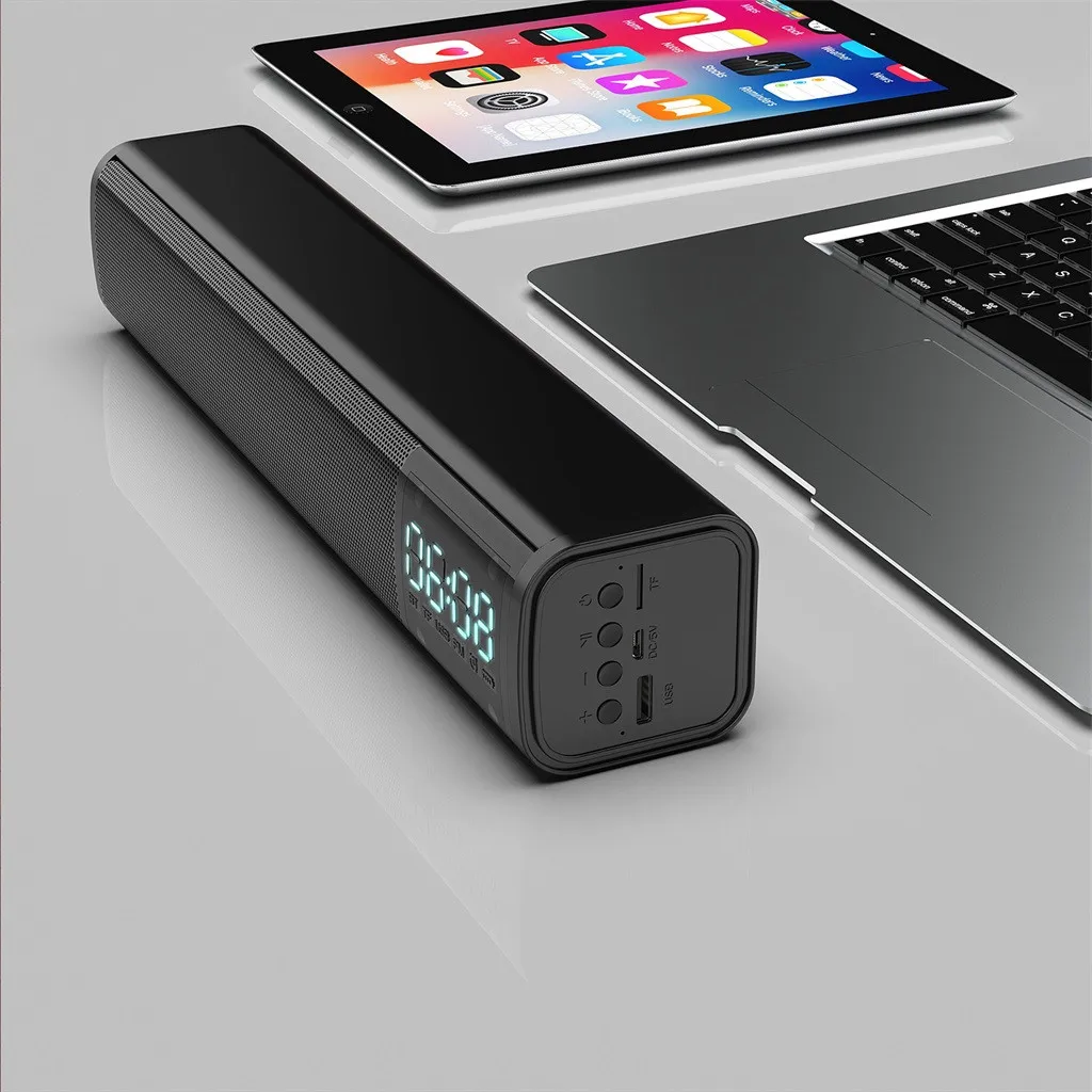 Bluetooth 5.0 Long Strip Double Horn 3D Surround Bass Speaker Subwoofer 2200mAh battery support TF card handsfree calling For PC