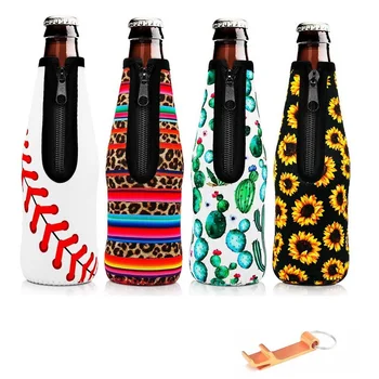 4Pcs 12oz 330ml 맥주 병 쿨러 슬리브 음료 캔 홀더 지퍼 네오프렌 페이 즐 리 절연 커버 오프너와 파티에 대 한