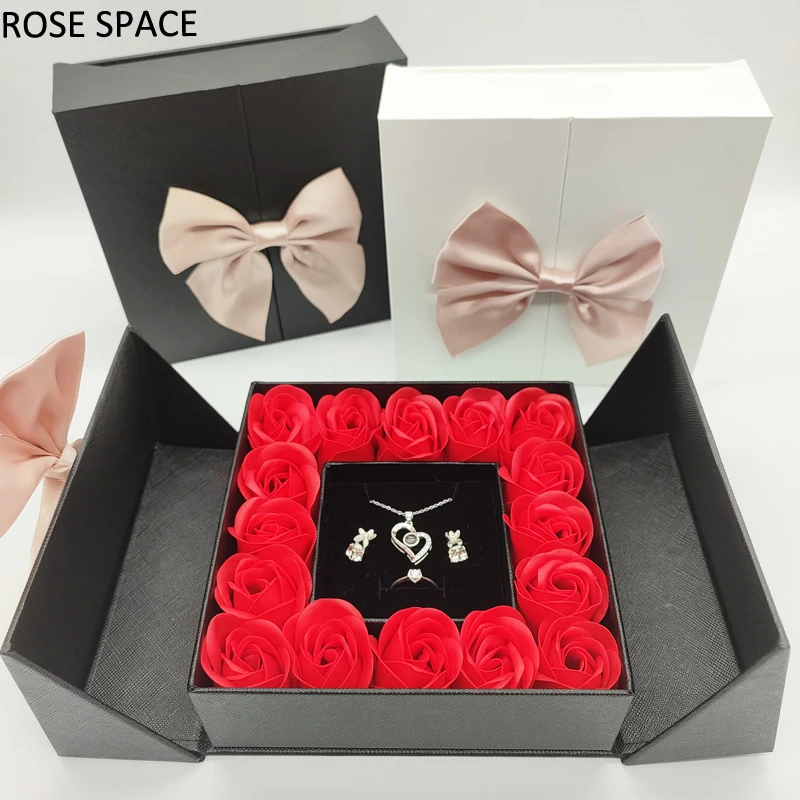 Caja de regalo de Rosa espacial en blanco y negro, para eventos y fiestas, boda, cumpleaños, rosa, flores, Navidad, Día de la madre, regalos para niña
