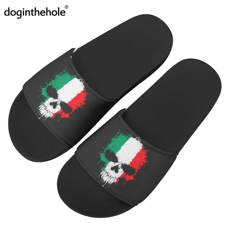 

Doginthehole Women Gothic Skull Fashion Slipper Flag Print Italy Style Casual Slipper For Home And Comfort Beach Slide Sandals