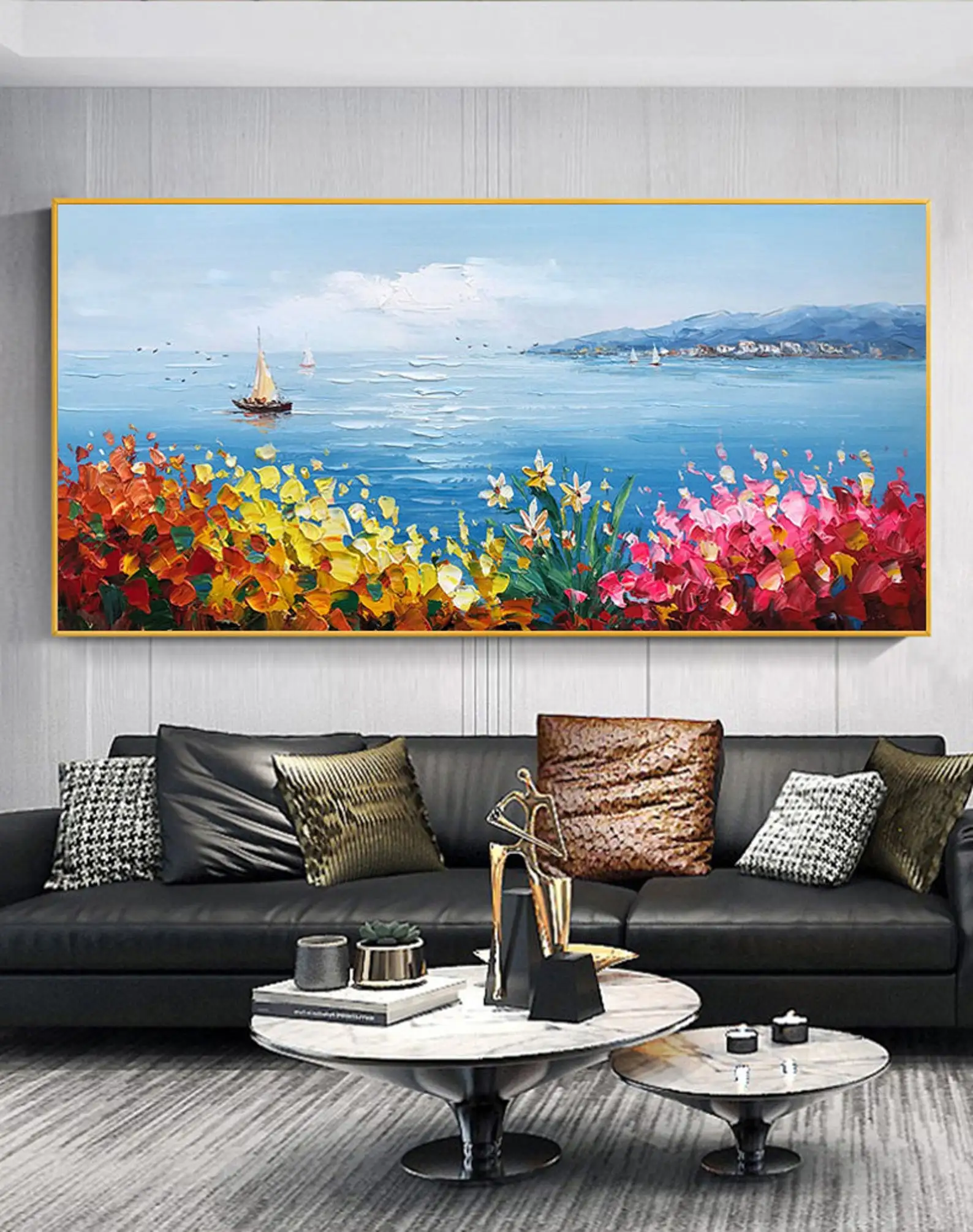 PROD 1005003416283059 Hand Painted Palette Knife Painted Colorful
Flower Coastal Painting Wall Art Decorative Living Room Home Decor