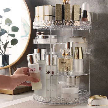 

360 Degree Rotating Cosmetic Storage Box Desktop Office Cosmetic Skin Care Jewelry Box Home Sundries Organizer