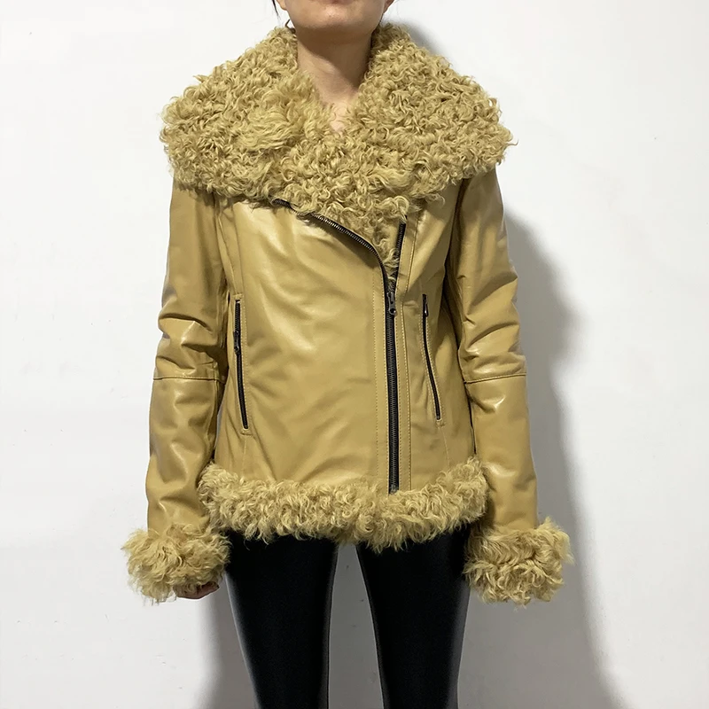 Rf2044 Женская куртка из настоящей овчины 3XL 4XL размера плюс изготовленная на заказ мотоциклетная натуральная кожа мех ягненка овечья кожа длинное пальто