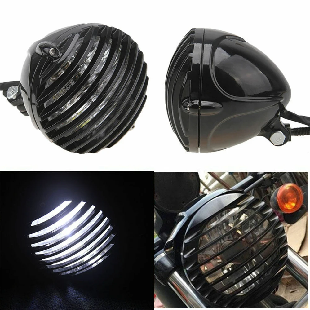 5“ Polish Black Scalloped Finned LED Headlight For Harley Bobber Chopper XS650
