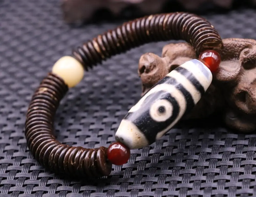 

Королевский Тибетский старый Agate 2 eye love бусины дзи стрейч браслет ручной вязки