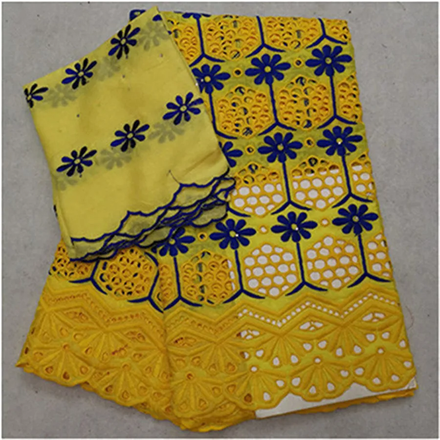 8 100%Cotton African Lace Fabric Latest Nigerian Wedding Lace Fabrics Embroidered Dubai Fabrics With Stones African Brocade 7yards - Цвет: 8