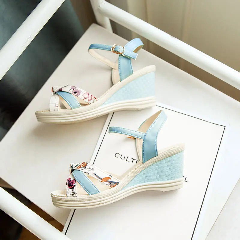 

Sandals Female Summer 2019 New Style Korean-style Extra High Slanted Heel Students Peep-Toe Waterproof Platform Thick Bottomed M