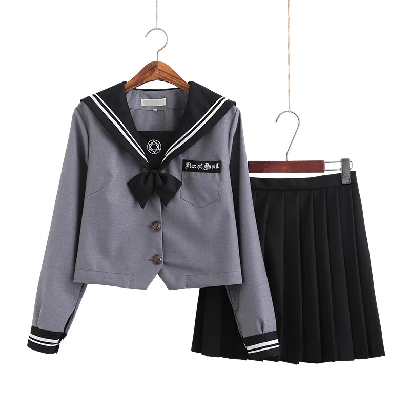 School Dresses Japanese Jk Uniforms Gray Sailor Suit Anime Form Pleated Skirt Uniform Dress For High School Girls Students