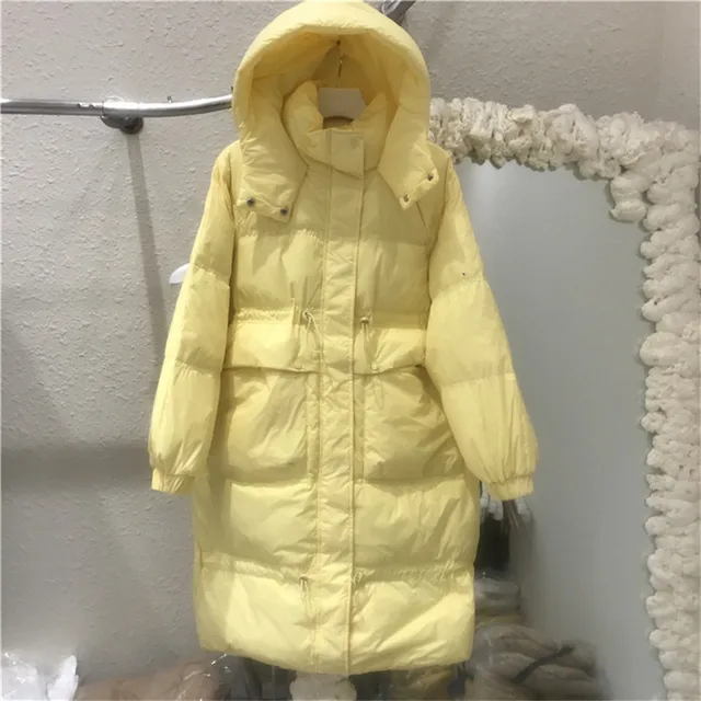 Winter 2021 Women Mid length Hooded Puffer Jacket Light Blue Yellow Loose  Casual Warm Parkas Long sleeve White Duck Down Outwear|Down Coats| -  AliExpress