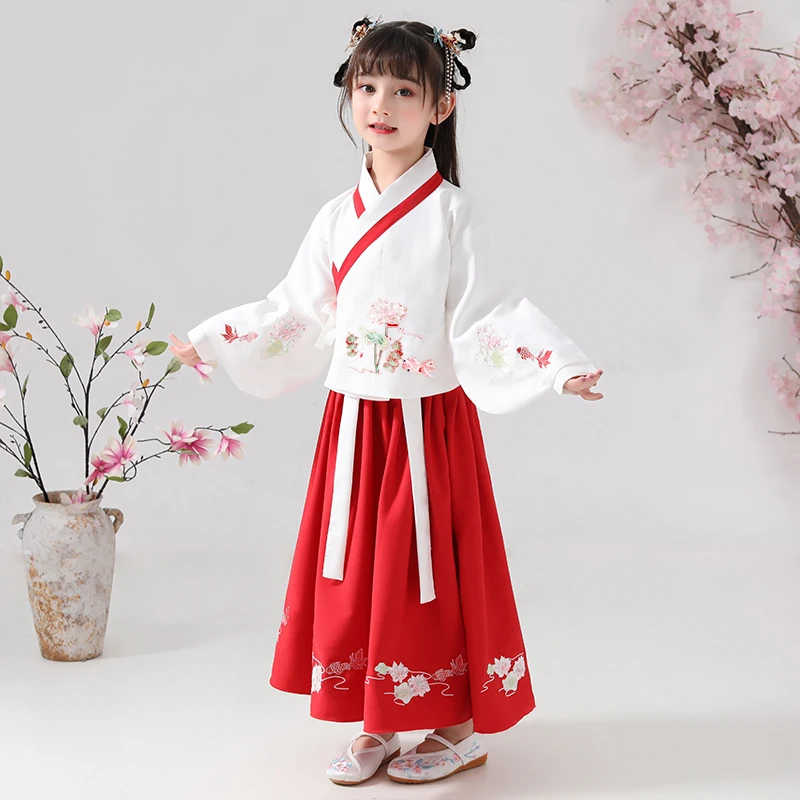  chinese qipao kids 2PCS Girls Han FuDramaturgic Dress Suit Chinese Traditional Ancient Student Cost