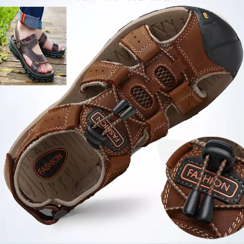 Сандалии мужские из натуральной кожи Классические мягкие босоножки удобная