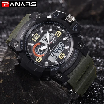 

PANARS Men Sports Watches Dual Display Analog Digital LED Electronic Quartz Wristwatches Waterproof Swimming Military Watch
