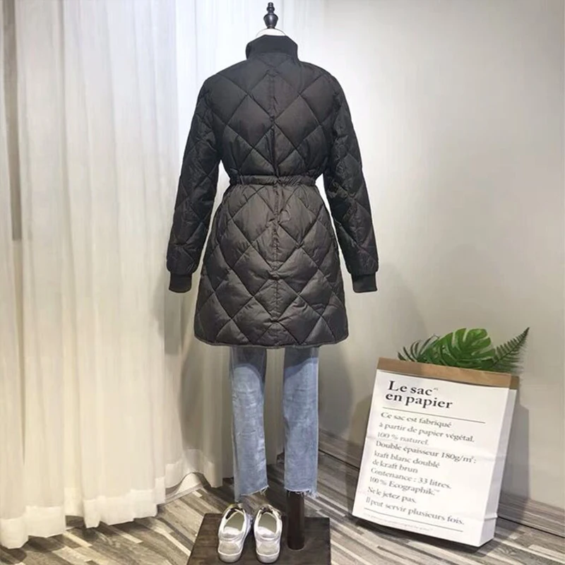 Beste FTLZZ Vrouwen Ultra Licht 90% Witte Eendendons Parka Winter Jas Vrouwelijke Stand Kraag Met Riem Rits Jas Sneeuw Bovenkleding