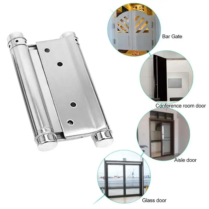 2pcs Household Double Open Spring Hinge Automatic Closure Stainless Steel Two Way Free Door Hinge Cowboy Door Fence Dedicated
