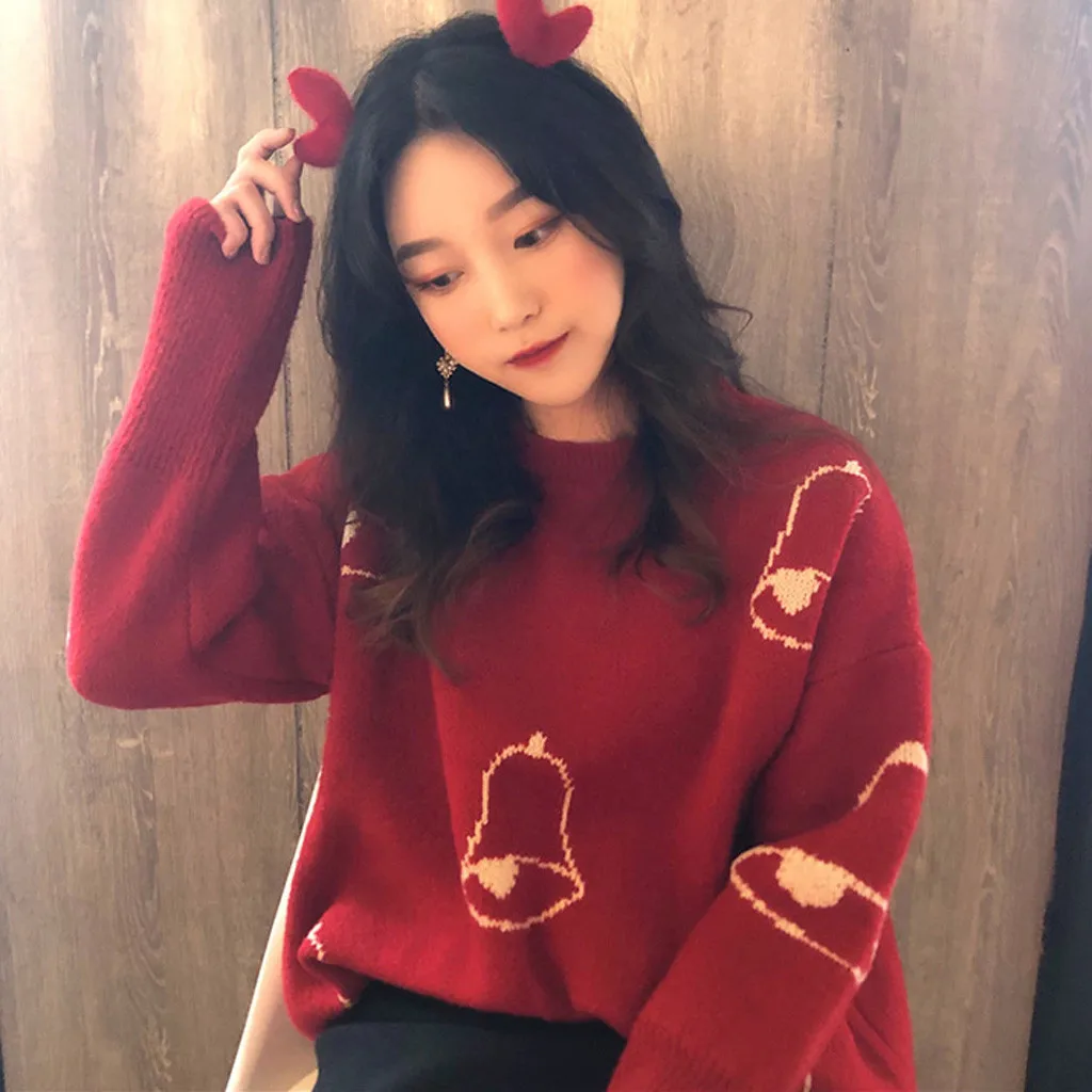 Christmas Women Sweater Santa Claus Reindeer Printed O-neck Long Sleeve Women Pullovers Winter Jumpers Knitwear Sweater