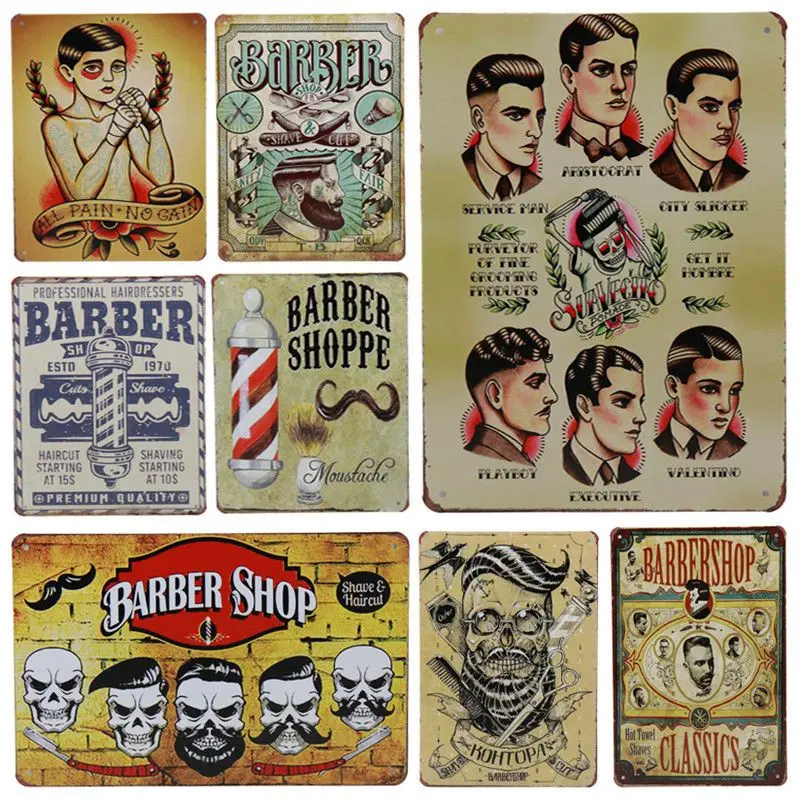 retro vintage style metal sign/plaque shed Barber we cut with pirde and style 