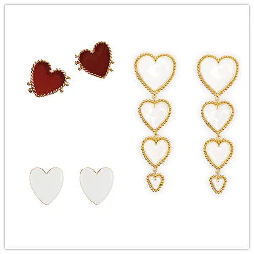 New One/Four Heart Chain Dangle Earrings Red White Black Long Dangles For Women Lady's Sweet Cute Earring Fashion | Украшения и