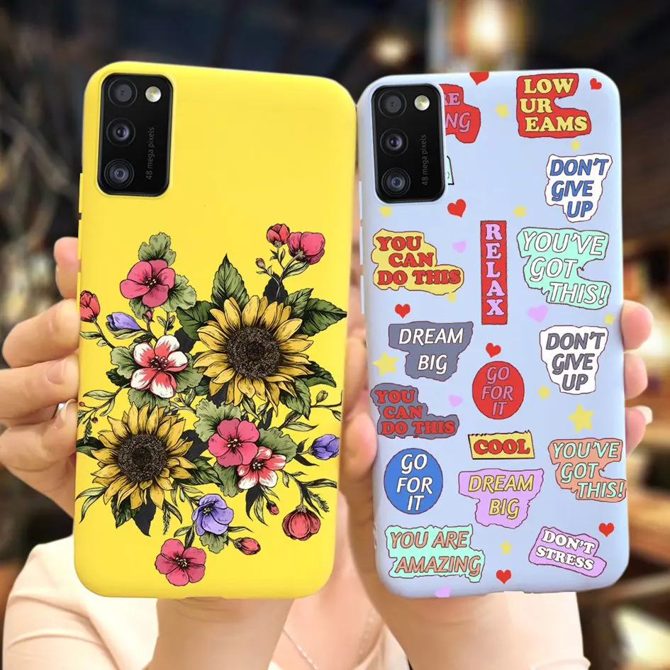 For Samsung Galaxy A41 Case 6.1" Soft TPU Popular Label Sticker Phone Cover A 41 GalaxyA41 SM-A415F Shockproof Funda | Мобильные