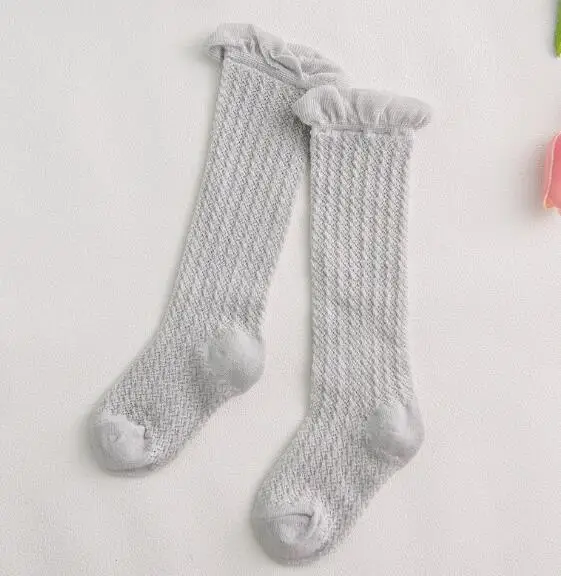 Gray Socks Детские носки для маленьких девочек хлопковые Дышащие носки для малышей от 0 до 24 месяцев носки до колена для новорожденных девочек - Цвет: Gray Socks