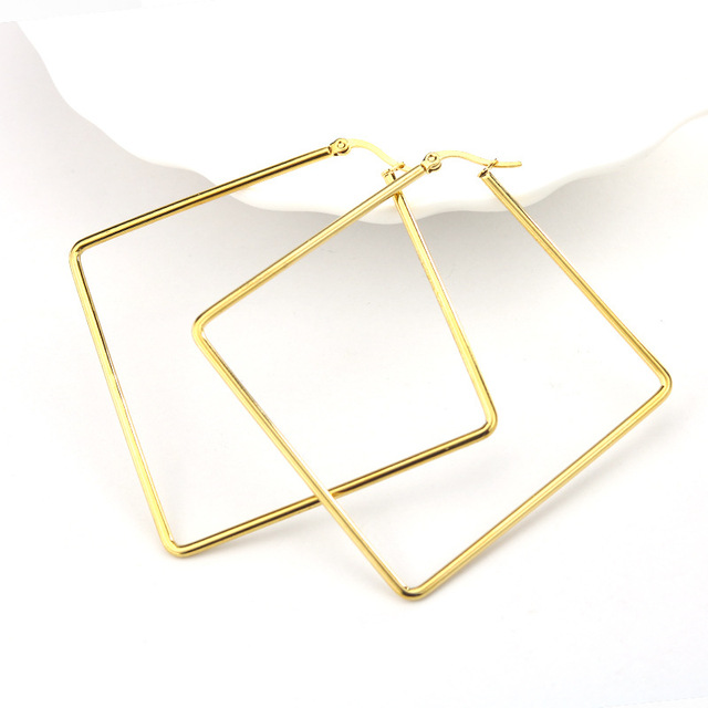 New Stainless Steel Geometric Big Hoop Earrings for Women 30/40/50/60mm Simple Square Sleeper Earring Fashion Jewelry Gift