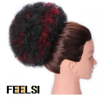 

8inch Short Afro Puff Synthetic Hair Bun Chignon Hairpiece For Women Drawstring Ponytail Kinky Curly Updo Clip Hair Extensions