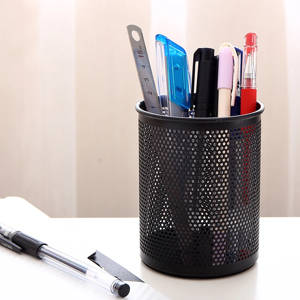 Round Mesh Pencil Pen Stationery Holder Container Organizer Office Supplies pen holder,pen and brush holder