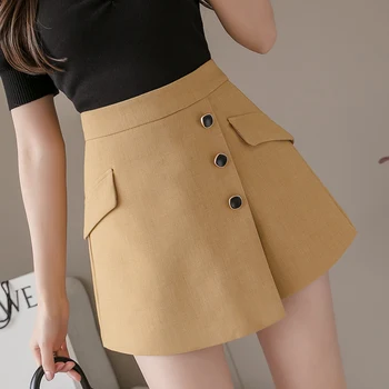 

2020 Summer New Women Shorts Skirts Korean Fashion Single Breasted High Waist Wide Leg Shorts Female Elegant Fashion Shorts
