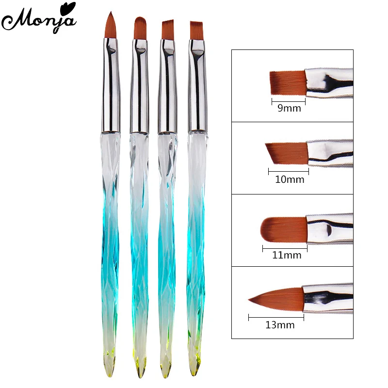 

Monja 4 Pcs/Set Nail Art Blue Gradient Acrylic Liquid Powder Drawing Brush UV Gel Extension Builder Painting Pen Manicure Tool