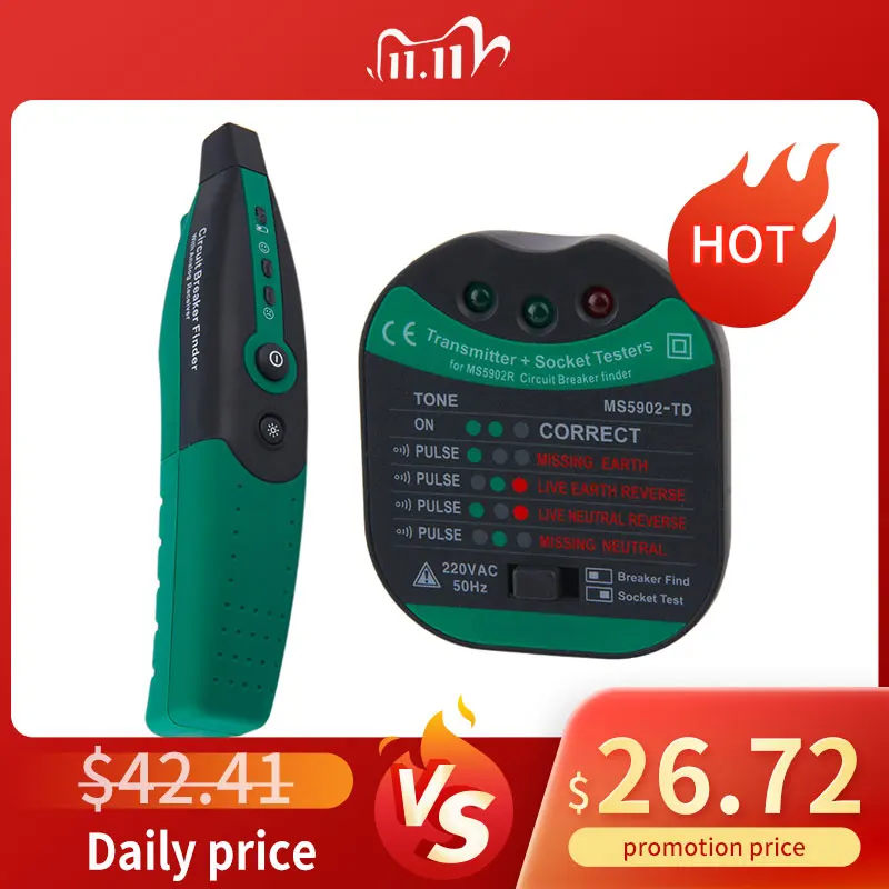 MS5902 Automatic Circuit Breaker Finder Fuse ABS Socket Tester European