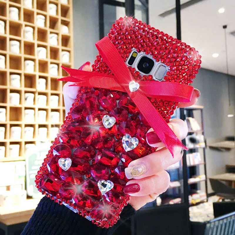 Luxury Women Bling Bow Case Handmade Rhinestone Jewelled Cover For Samsung a50 a70 s8 s9 a40 a20 s10 plus phone case | Мобильные