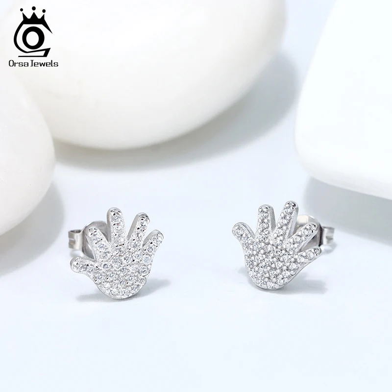 ORSA JEWELS серьги-гвоздики в форме пальмы из стерлингового серебра S925, дизайн, AAAA, циркон, милые серьги для женщин, изысканное ювелирное изделие SE216