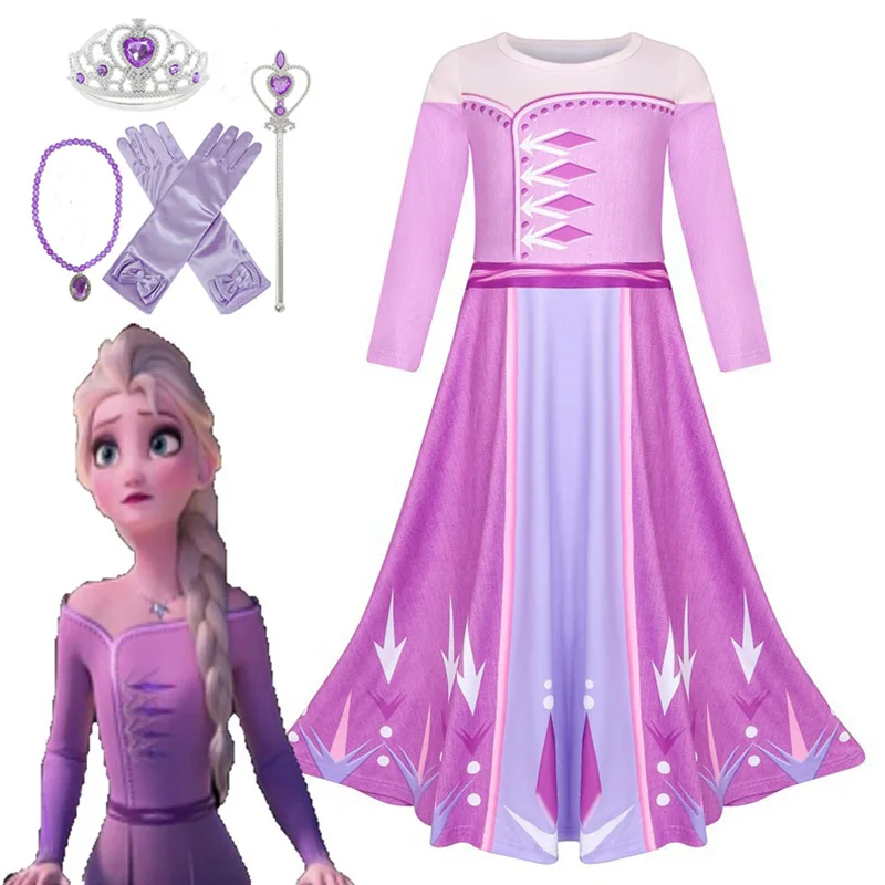 

2019 New Anna Elsa (Anna Elsa) 2 Girl Dress Christmas High-end Set Cosplay Birthday Party Frozen 2 Purple Dress Crown Accessorie