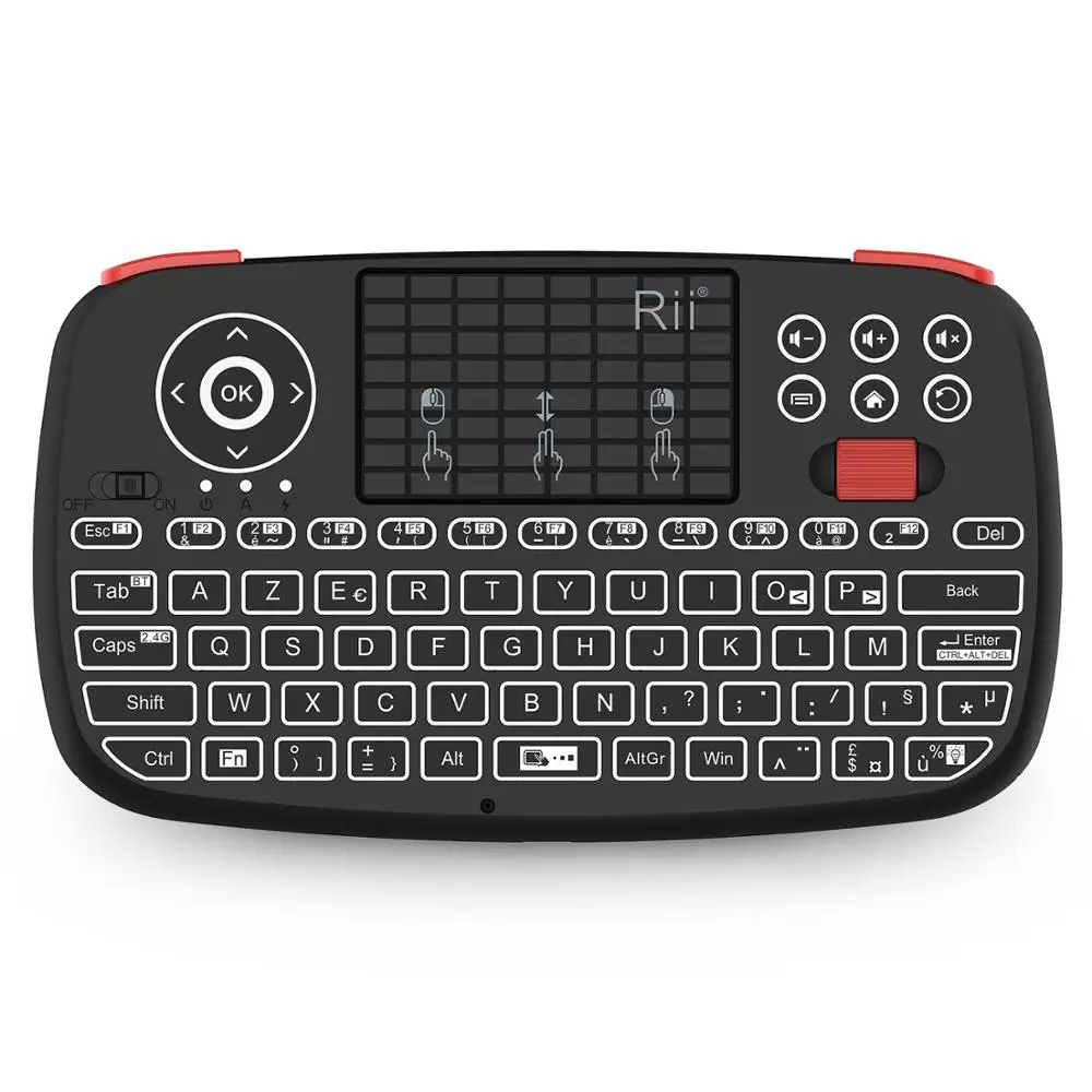  Rii i4 Mini Bluetooth Keyboard Wireless AZERTY French Keyboard with Backlit KeypadTouchpad for Appl