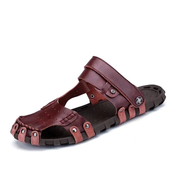 

EnlenBenna Summer Roman Men Sandals Genuine Leather Sneaker Male Beach Elastic Slippers Native Rubber Sandals Men Hot Sale